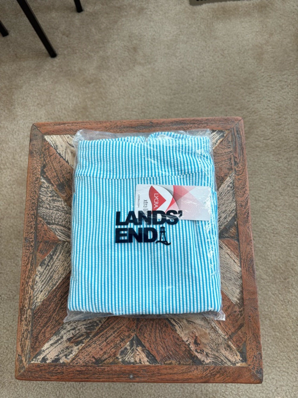 Lands End Tur/Red/Pin Stripe Tankini Top & Tummy Control Swim Skirt Size 8 - Picture 2 of 5